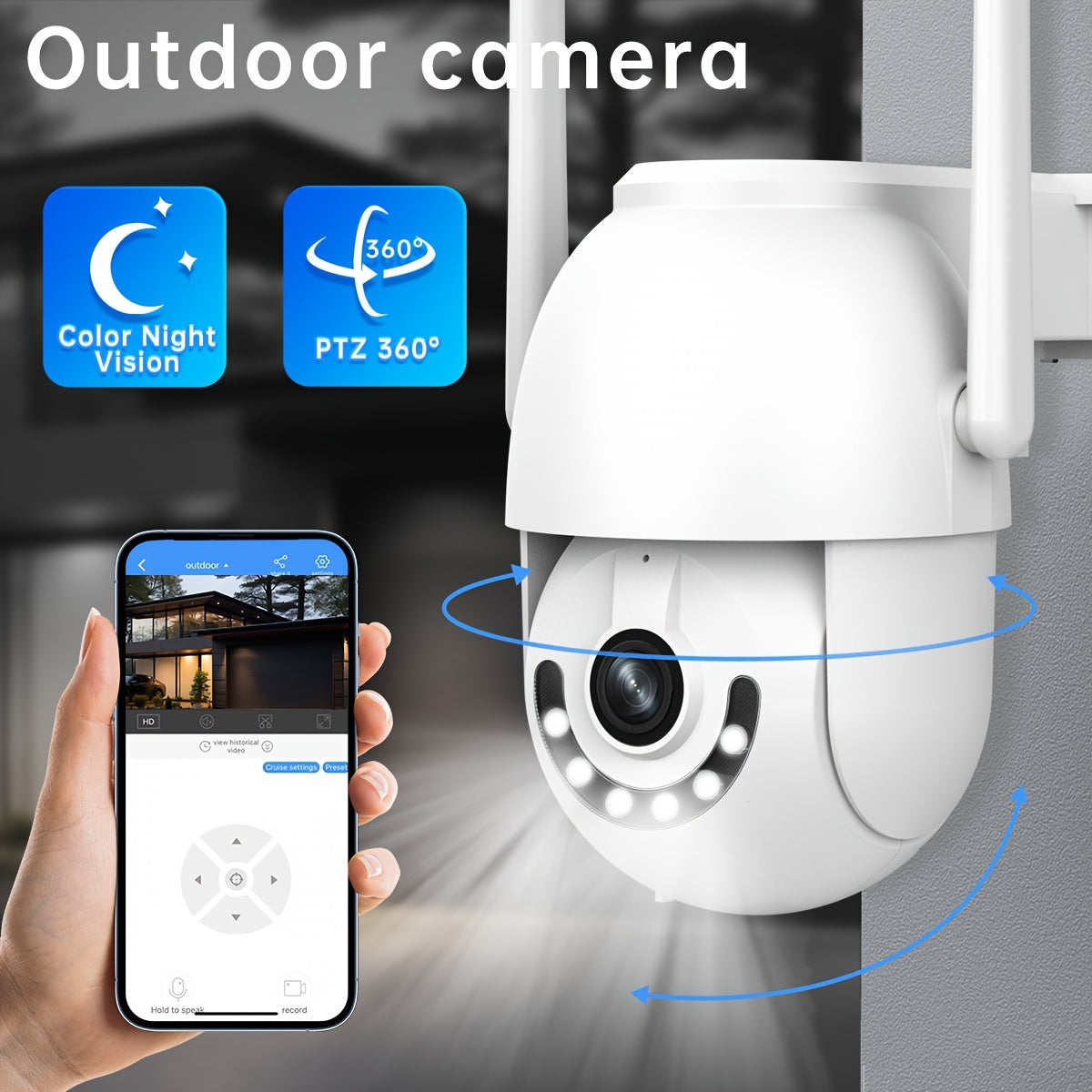 Experience the JOOAN 300W HD Outdoor Security Camera, equipped with PTZ Full-Color Night Vision and a 32GB Memory Card included. Enjoy remote viewing and intercom alerts for your home, parking lot, or supermarket.