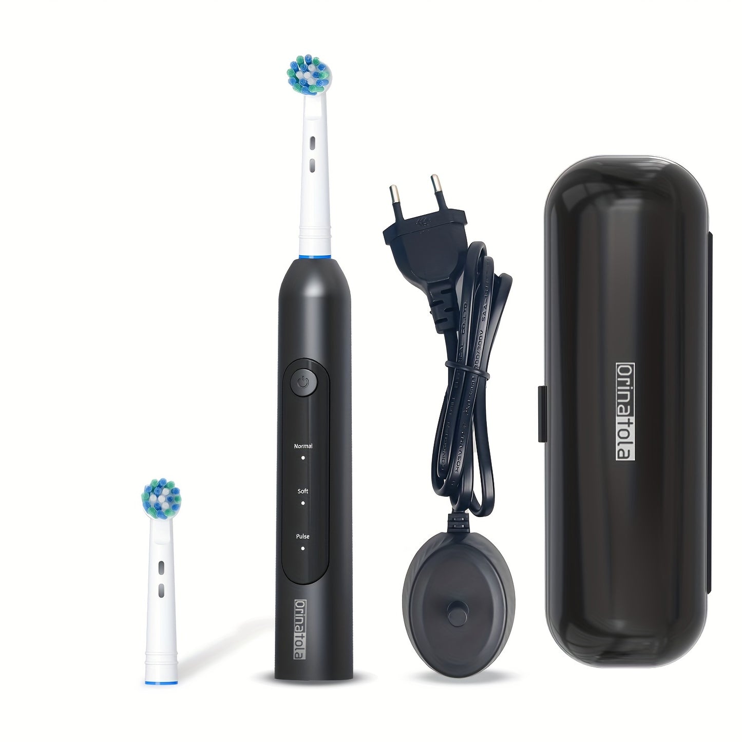 Orinatola Electric Toothbrush with 3 rotating cleaning modes, 1 travel case, 2 replacement brush heads, induction charging, and high rating - ideal for gifting.