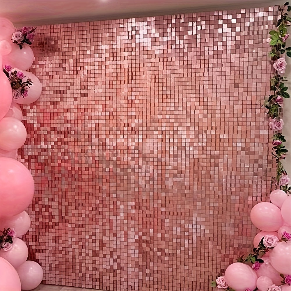 Golden sequin rain curtain for parties, no power required, ideal for birthdays and weddings.