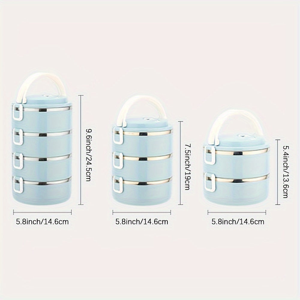 This lunch box is made of waterproof stainless steel and comes in two, three, or four tiers. Its three-tier design increases practicality and makes it easy to carry, while also providing insulation. It is designed to be both waterproof and leakproof.