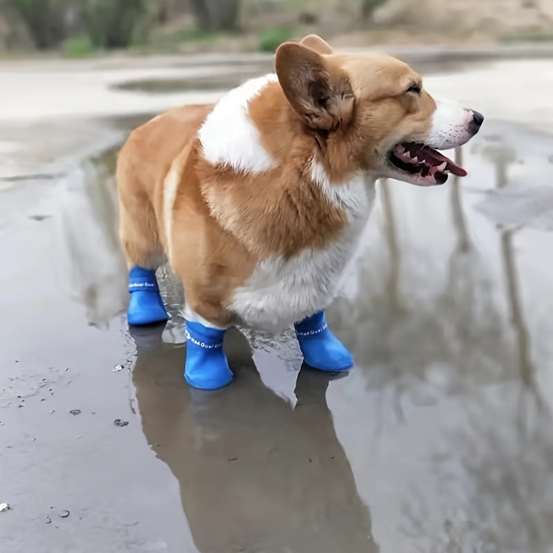 Waterproof Non-Slip Dog Rain Boots for Small to Medium Breeds with Soft Sole PVC Material and Adjustable Closure.