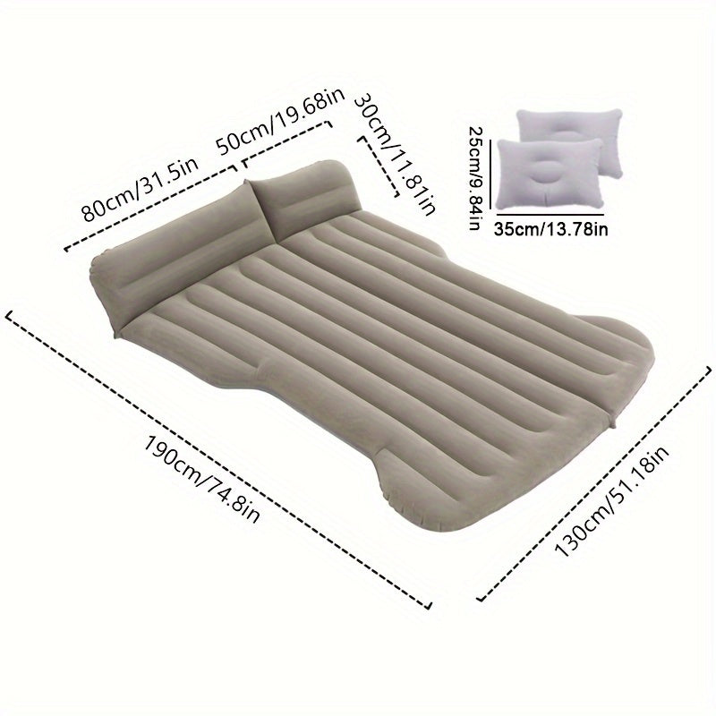 Portable car air mattress for road trips and camping, made of durable PVC material, fits in trunk as sleeping pad.