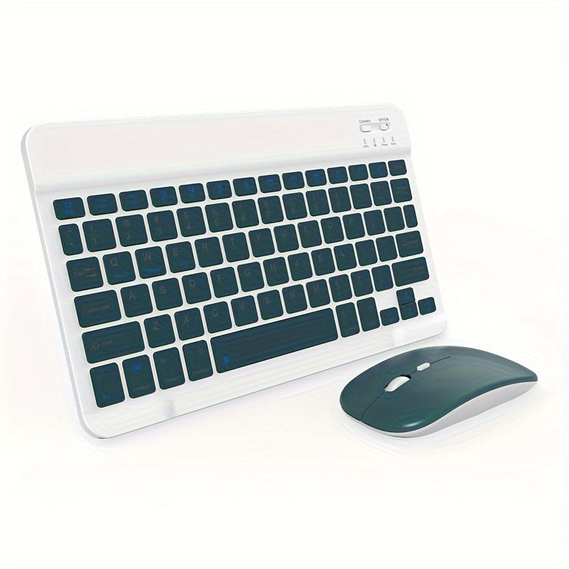 Thin wireless keyboard and mouse combo for iPad, tablet, and laptop.