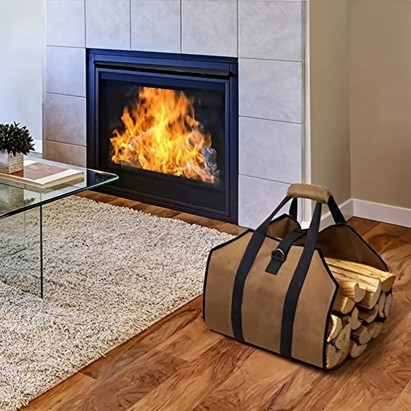 Sturdy Canvas Firewood Carrier with Strong Handles, Portable Log Tote, Versatile Wood Storage Sling, Indoor Fireplace Essential, Rustic Fire Pit Accessory, Durable Build