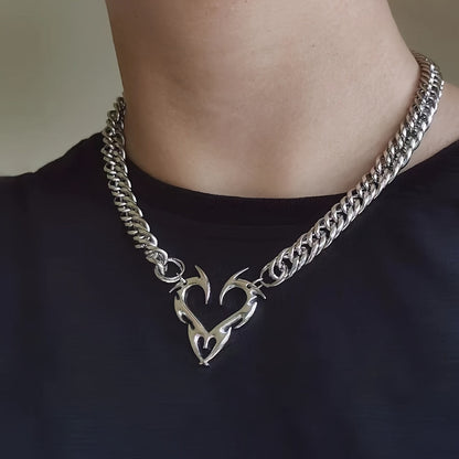 [Trendy Pick] Titanium Steel Punk Rock Hollow Flame Heart Pendant Necklace - Minimalist Y2K Jewelry