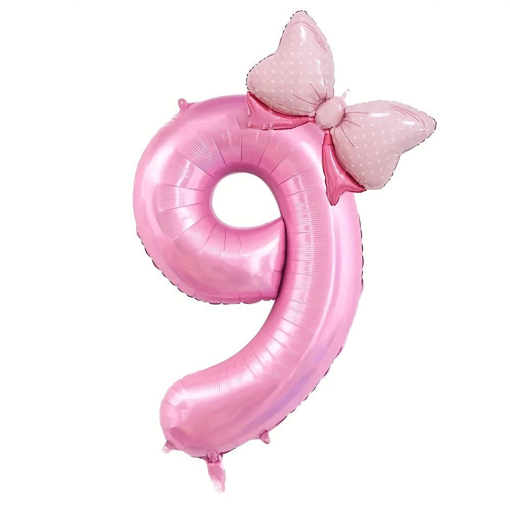 81.28 cm Pink Number Balloon with Bow - Ideal for girls' birthday decor - No electricity needed - Made of aluminum