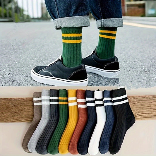 Men's vintage athletic socks, 5 pairs for autumn and winter, sporty style