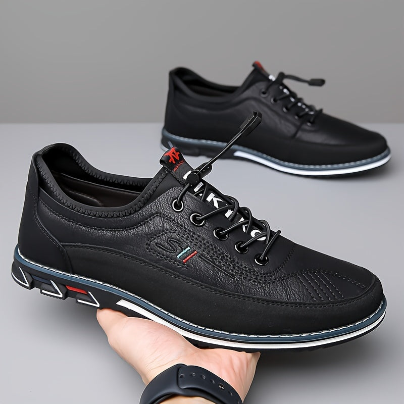 Men's fashionable sneakers with solid color, superfine fiber upper, faux fur lining, rubber sole, breathable design, and lace closure.