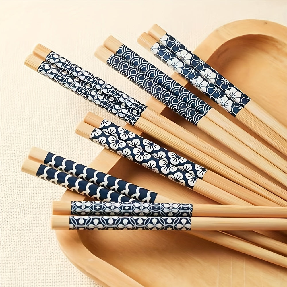 5 pairs of premium bamboo chopsticks, non-slip, high temperature resistant, lightweight, and dishwasher safe.