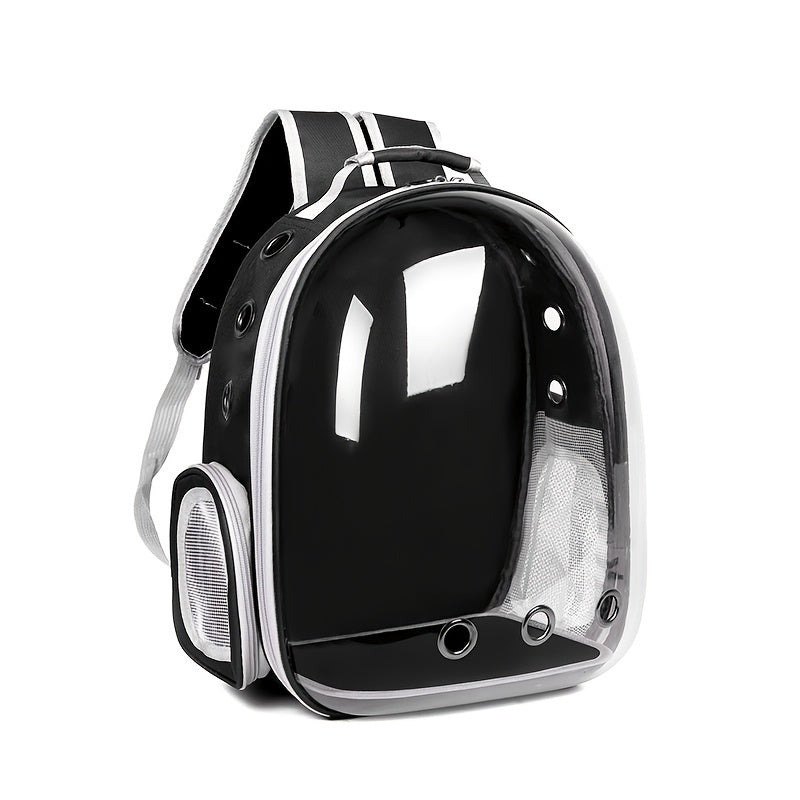 Durable transparent cat backpack with breathable design, zip closure, and double shoulder straps for large cats.