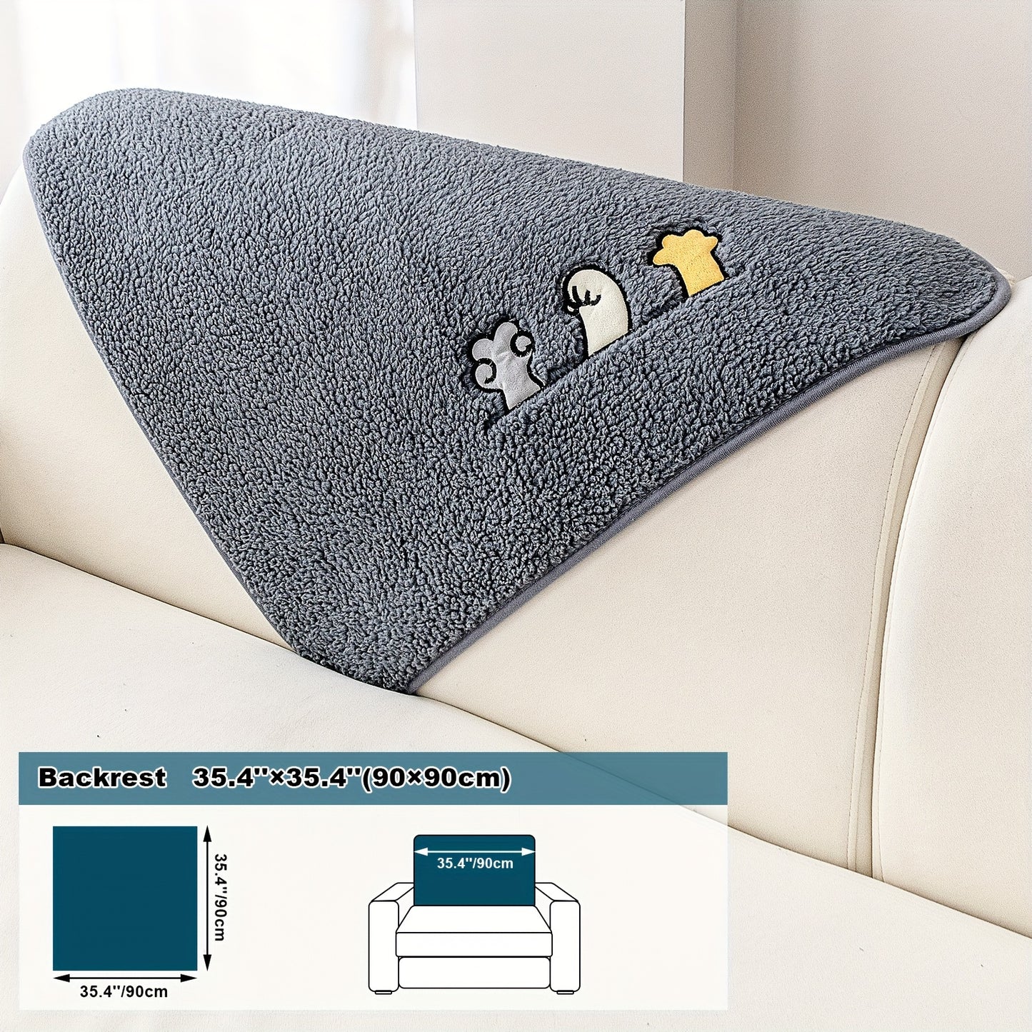 Plush Sherpa sofa slipcover protects furniture from pets, non-slip design for various rooms. Handrail backrest cover pillowcase sold separately.