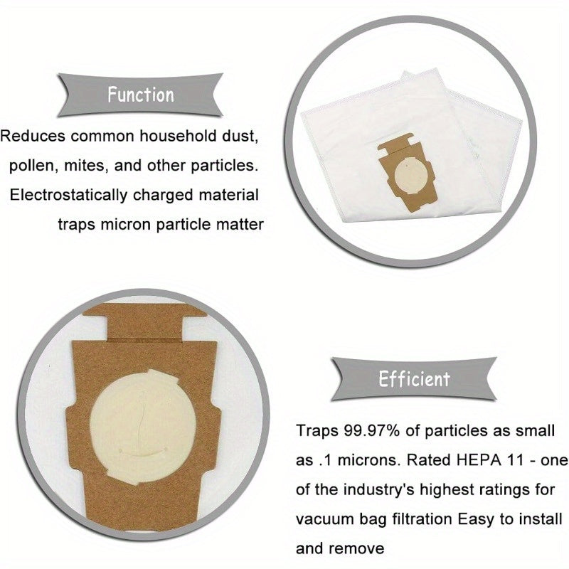 1 pack of 6 vacuum bags that are compatible with Kobie Part numbers 205811, 204814, and 204811. These universal cloth bags are suitable for all generations of Kobie and Sentria models.