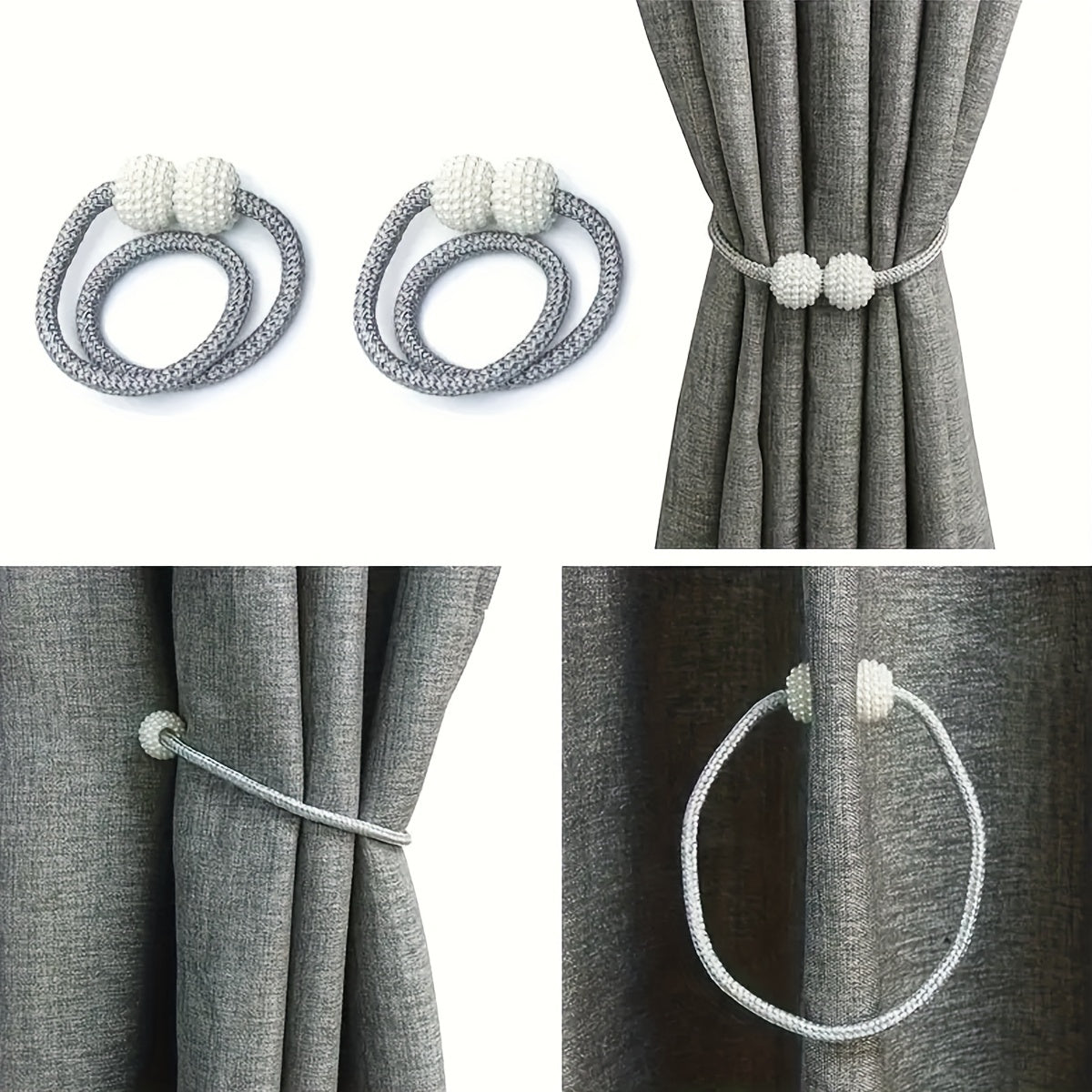 Two pieces of magnetic curtain tiebacks with a classic design, perfect for holding back curtains in a home, living room, bedroom, or office. Each tieback is 42.01 cm long.