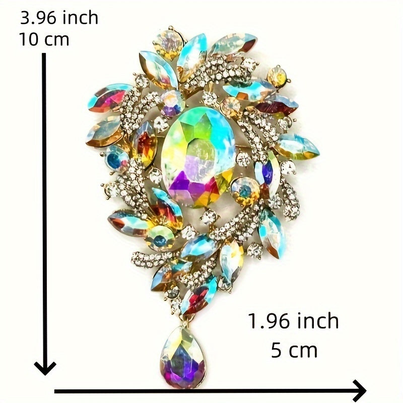 Vintage Glass Rhinestone Alloy Brooch Pin, Elegant Breast Flower Gem Coat Accessory, Exquisite Water Drop Breast Pin