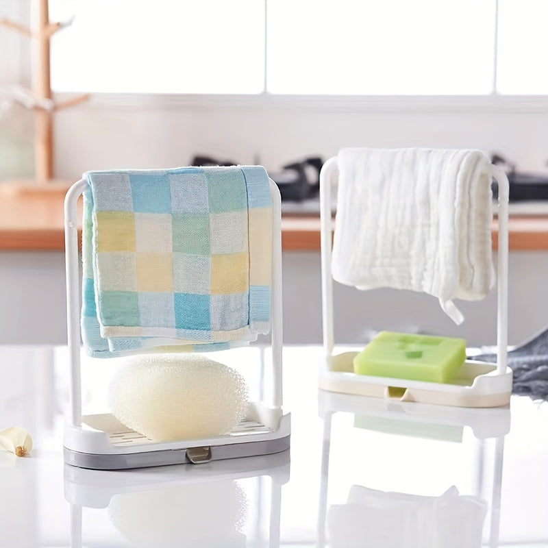 Kitchen Sponge Holder with Dishcloth Hanger and Sink Rack Tray Organizer Stand for Sponge, Dish Cloth, Rag, Brush, and Scrubber Storage and Organization - 1 piece