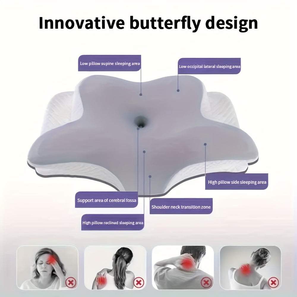 1pc Butterfly-Shaped Neck Pillow for Relaxing Sleep, Cooling Orthopedic Pillow, Hand Washable, Grey, Contoured Design for Neck Alignment & Pressure Relief.