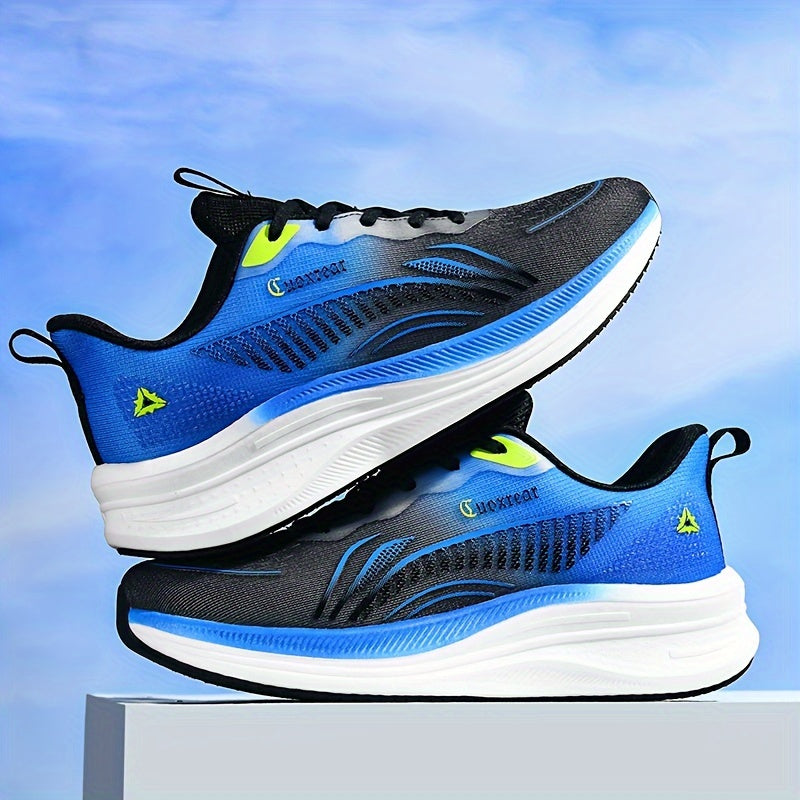 Men's Stylish Platform Woven Shoes for Outdoor Road Running, Breathable and Shock-absorbing.