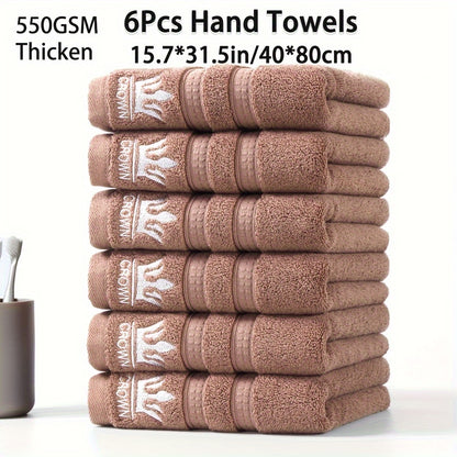 6-piece set of pure cotton face washing towels with crown pattern embroidery, suitable for home use in bathroom and dressing room.