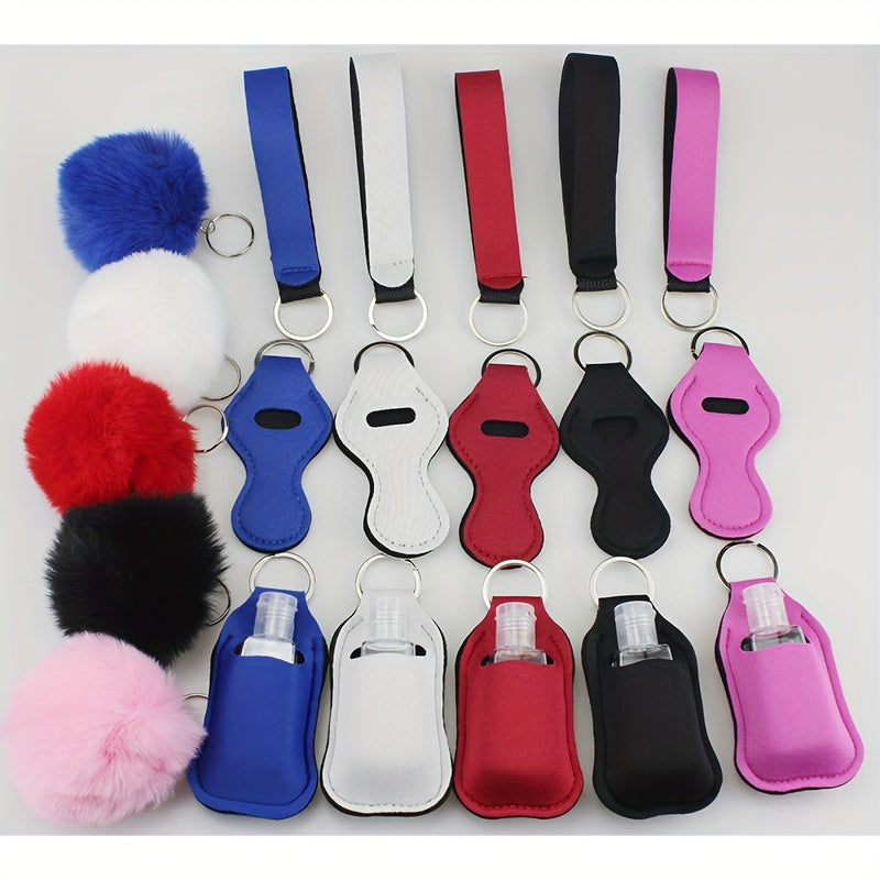 Plush and Fabric Lipstick Holder Keychains Set with Sanitizer Bottle Bag - 25-Piece Collection featuring Creative Oblong Shape Lip Balm Pouch with Rope, Ring Buckle for Decorative touch - Ideal Birthday Gift Keychains