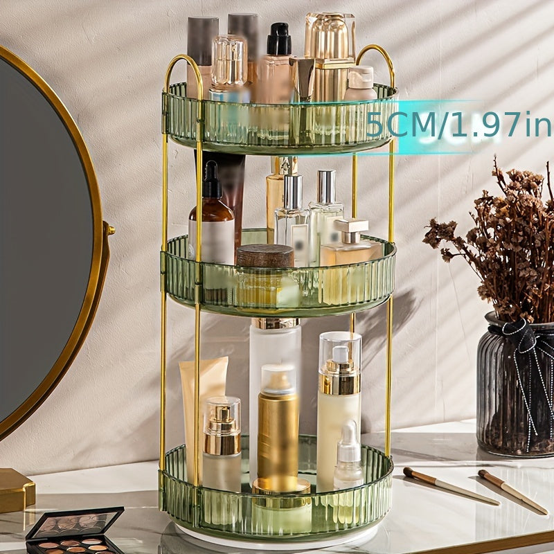 360° Rotatable Makeup Brush Holder and Cosmetic Storage Rack with multiple compartments for organizing bedroom and dorm essentials.