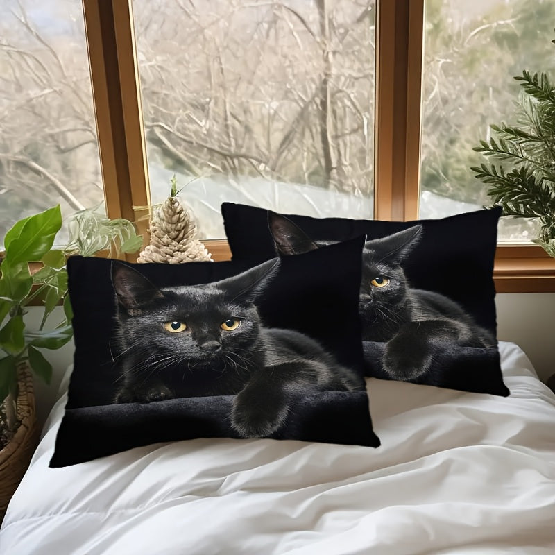 Set of 2 Ultra-Soft Pillowcases with Black Cat Print - Ideal for Cat Enthusiasts, Perfect for Bedroom, Living Room, and Car Decor (Pillow Inserts Sold Separately), Includes Picture for Sofa Decoration