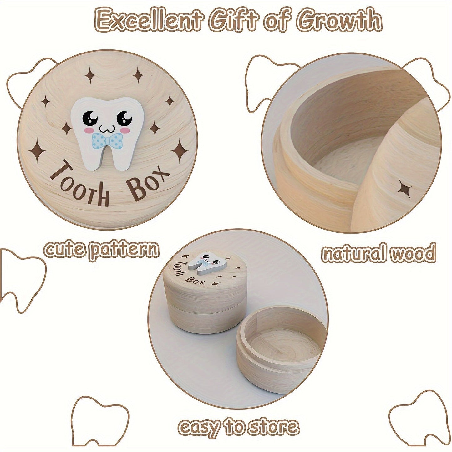 Tooth Fairy Box - Handcarved 3D Tooth Holder for Lost Teeth. Wooden Keepsake Box to Store Children's Teeth.