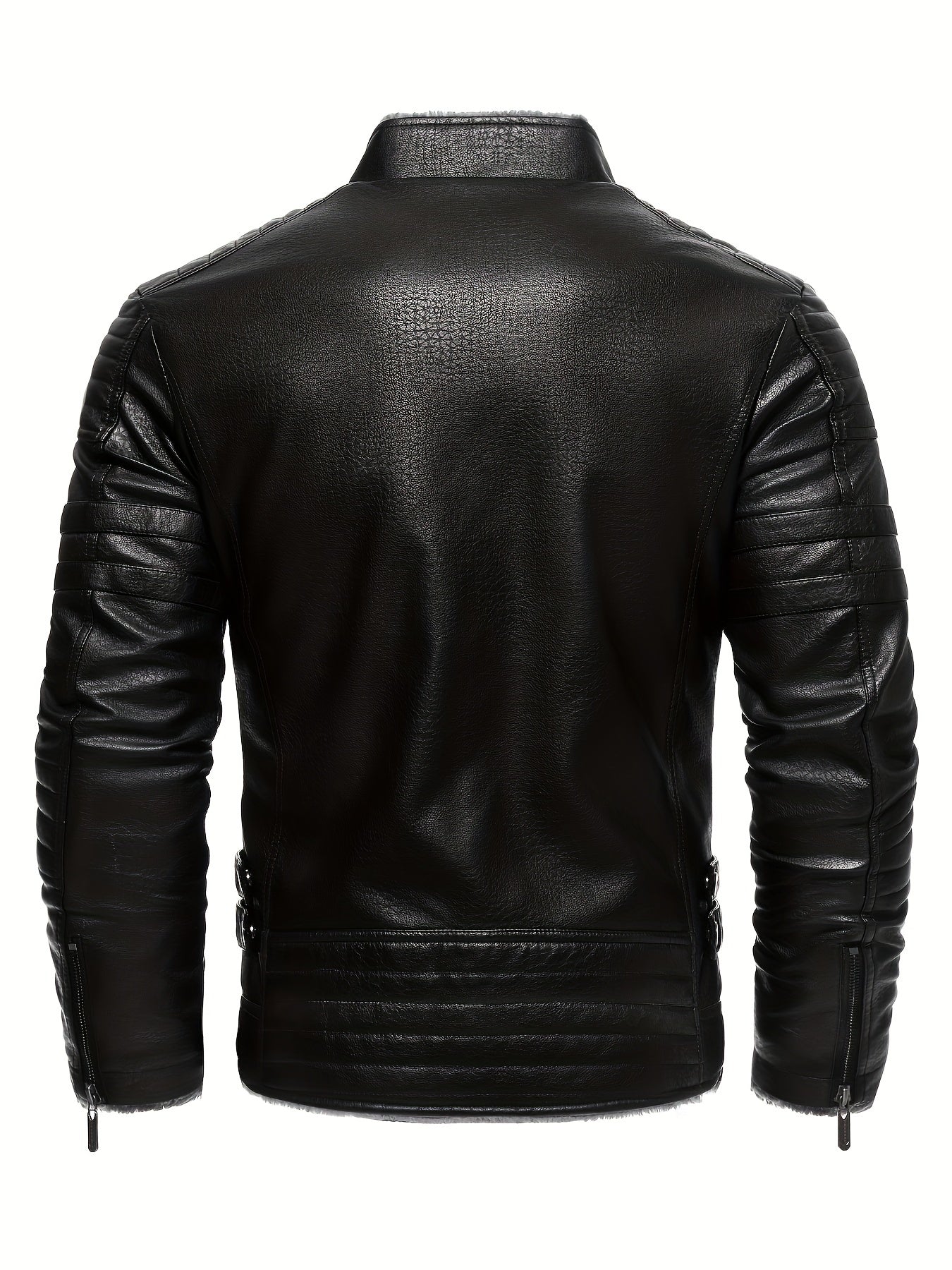 Men's Retro PU Biker Jacket with Fleece Lining for Fall/Winter