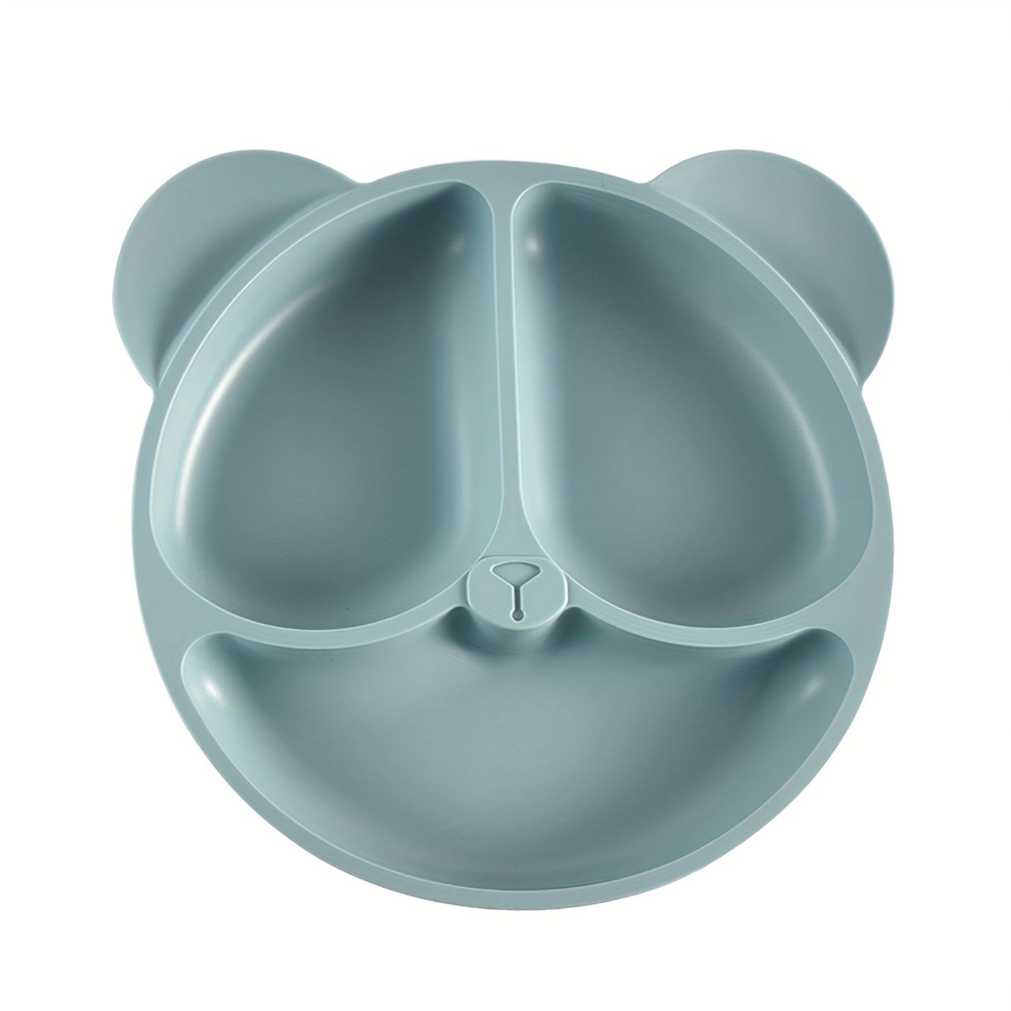 Blue Silicone Feeding Plate with Suction Cup - Three-Section Divided Design for Complementary Foods, Meal Plate with Three Grids, Bear Smiling Design