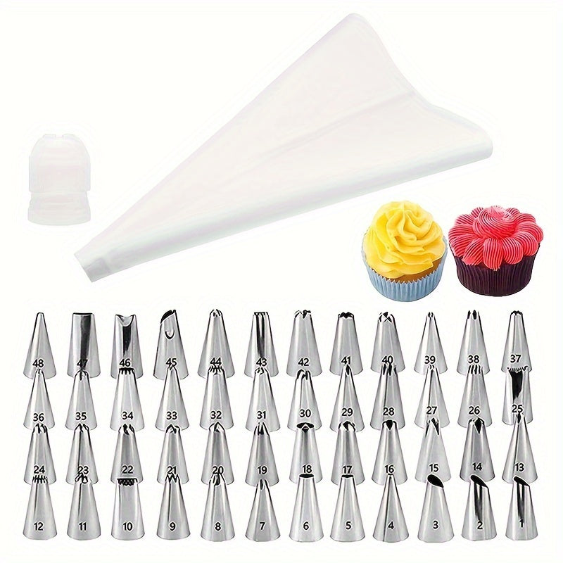 Cake Decorating Kit - Includes 50 Stainless Steel Piping Tips & Couplers for Cupcakes, Cookies, and More - Must-Have Baking Accessories