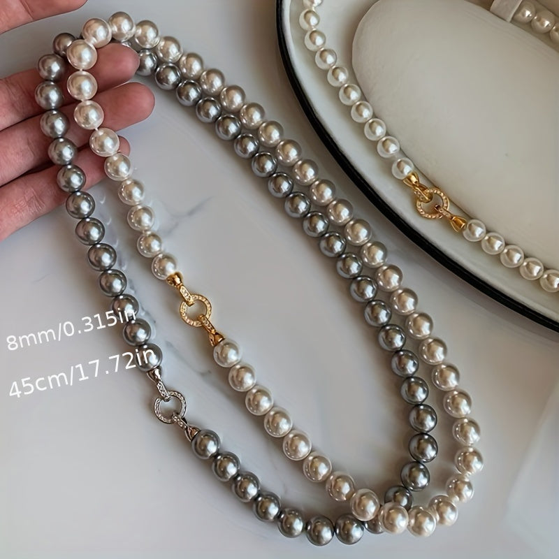 Stylish and minimalist 8mm faux pearl necklace featuring shell pearls, synthetic August birthstone, plated design, perfect for everyday wear or vacation. Great gift for Valentine's Day. Versatile for all seasons.