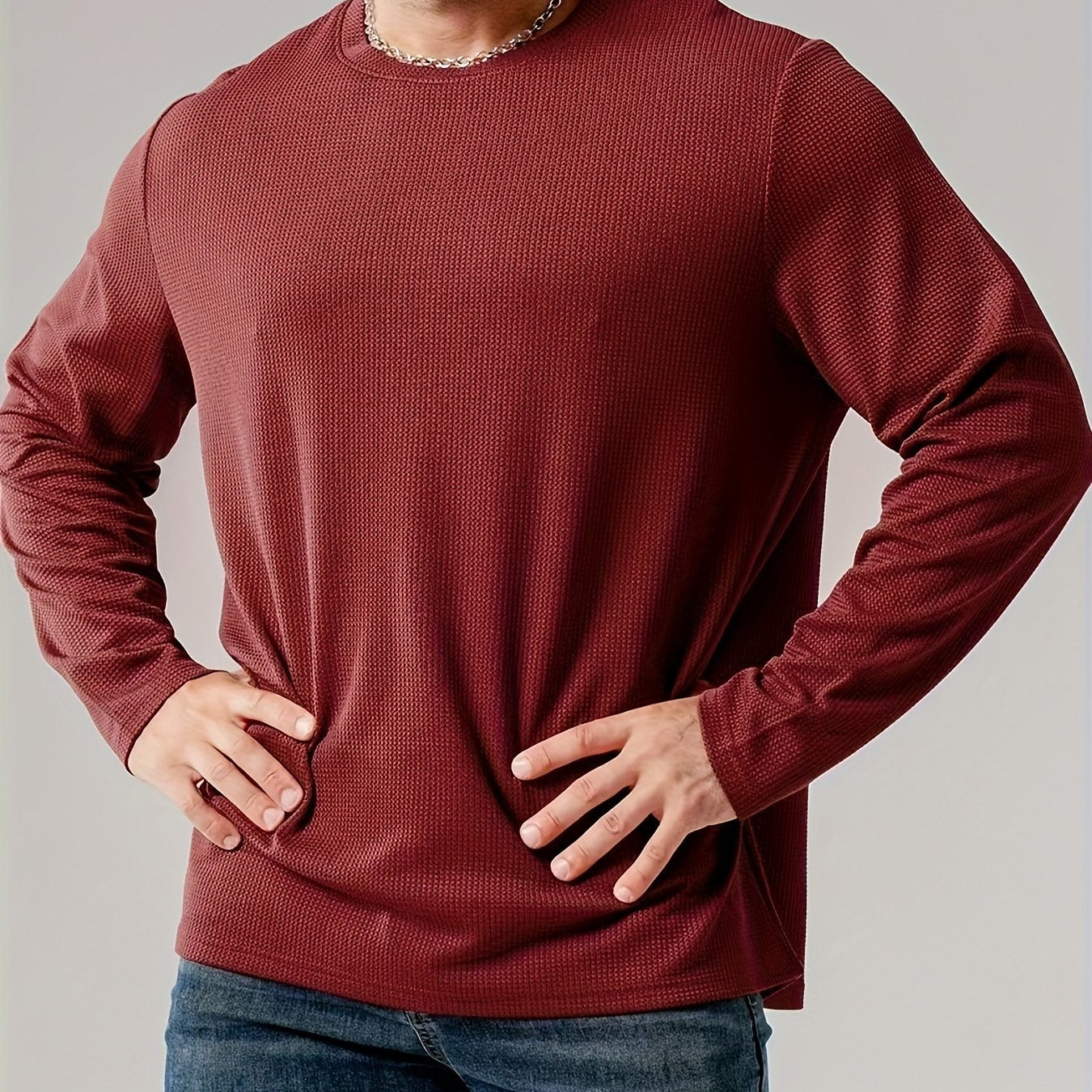 Men's Plus Size Thermal Knit Pullover - Loose Fit Round Neck