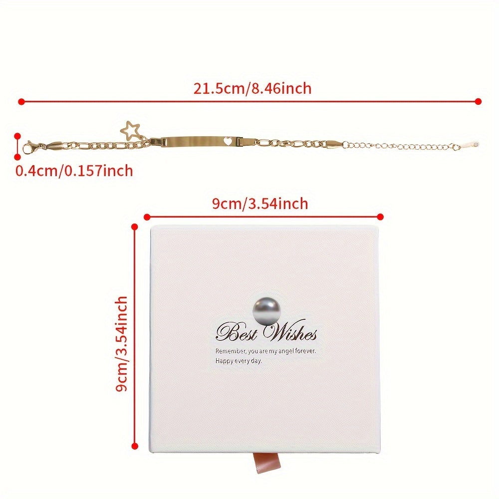 Personalized Star and Heart Bracelet - Ideal for Celebrating Birthdays, Anniversaries, and Memorable Events - Made with Titanium Alloy in Ivory and Gold, Comes with a Gift Box