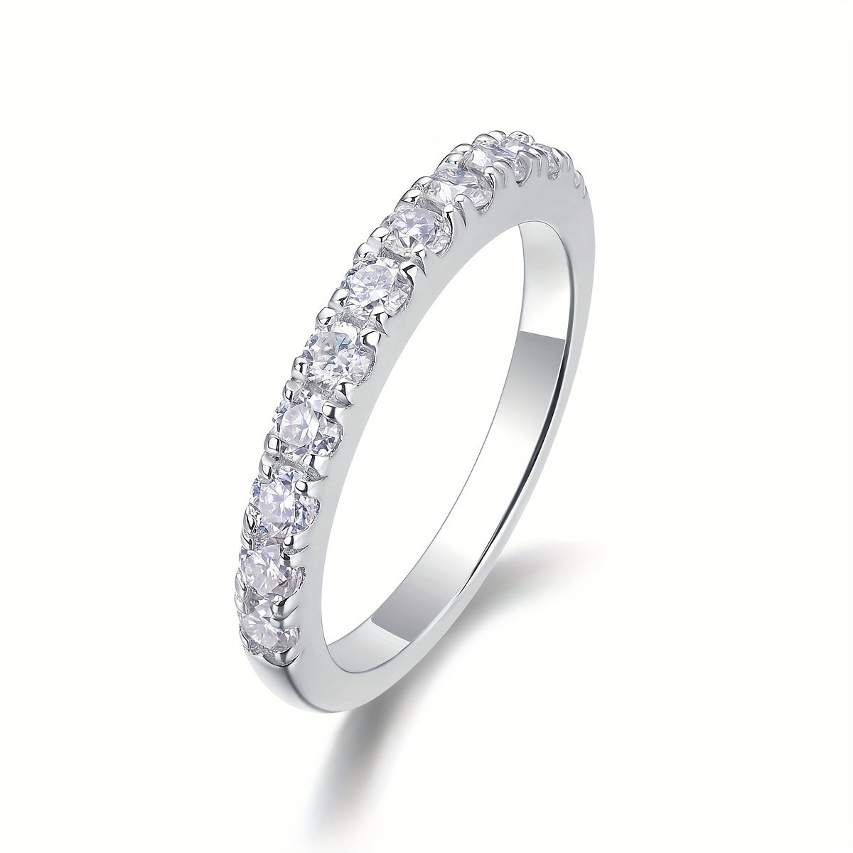 Elegant Moissanite Thin Band Ring in 925 Sterling Silver, Shiny and Iced Out, with Gift Box