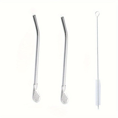 2 or 3 Pieces of Stainless Steel Straw Spoons - Versatile and Creative Utensil for Coffee, Juice, Milk Tea, and Mate Tea