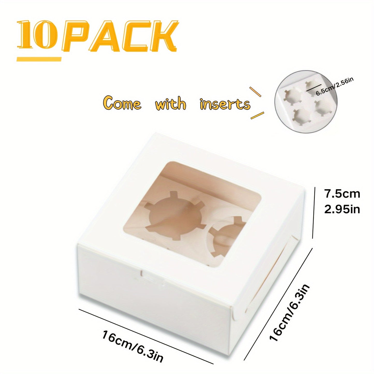 10 to 50 pieces of cupcake boxes in varying sizes (1, 2, 4, 6, 12 holes) with a transparent window. These white cardboard boxes are perfect for muffins, tarts, biscuits, snacks, desserts, and cakes. Ideal for use in cake houses, parties, bakeries, and as