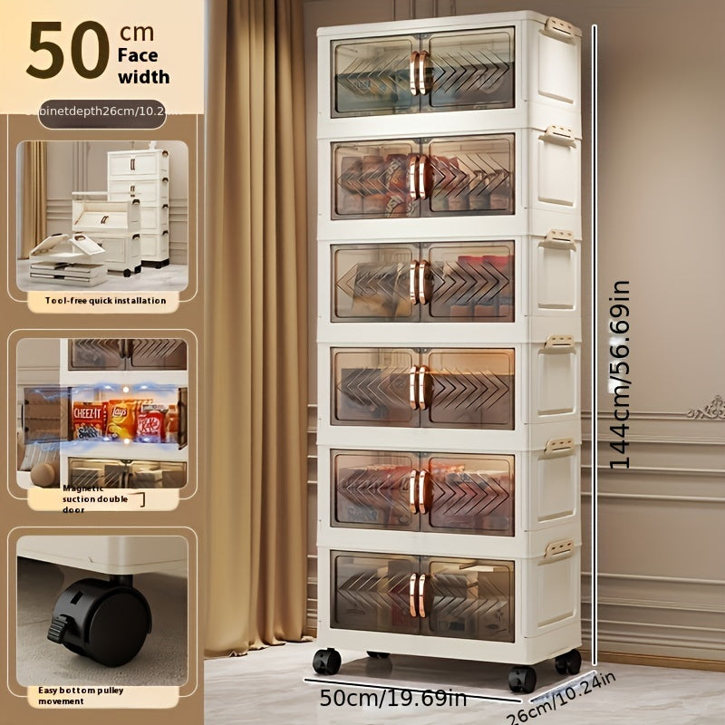 Elegant Rectangular Transparent Plastic Wardrobe Organizer with Wheels for Multi-Functional Storage - Ideal for Home, Kitchen, Clothes, Blankets - Large Foldable Cabinet with Non-Waterproof Design