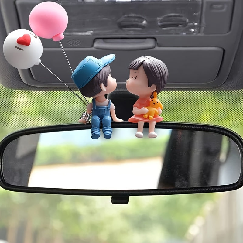 Cute couple resin figurines for car dashboard and rearview mirror decoration, ideal gift for both genders