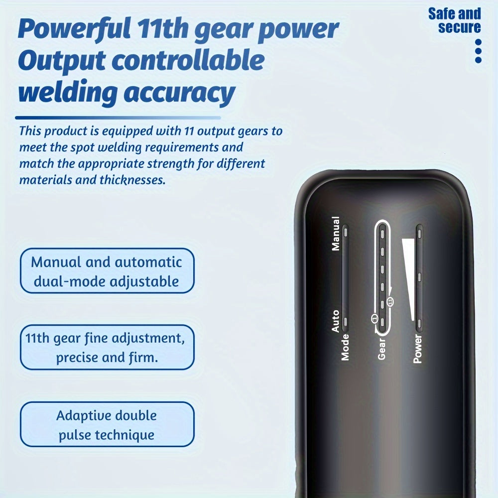 DOCREATE Portable Rechargeable Spot Welder with 11 adjustable levels, auto & manual modes, and high-speed 36V lithium power output. Ideal for 18650 batteries, nickel sheets, and iron.