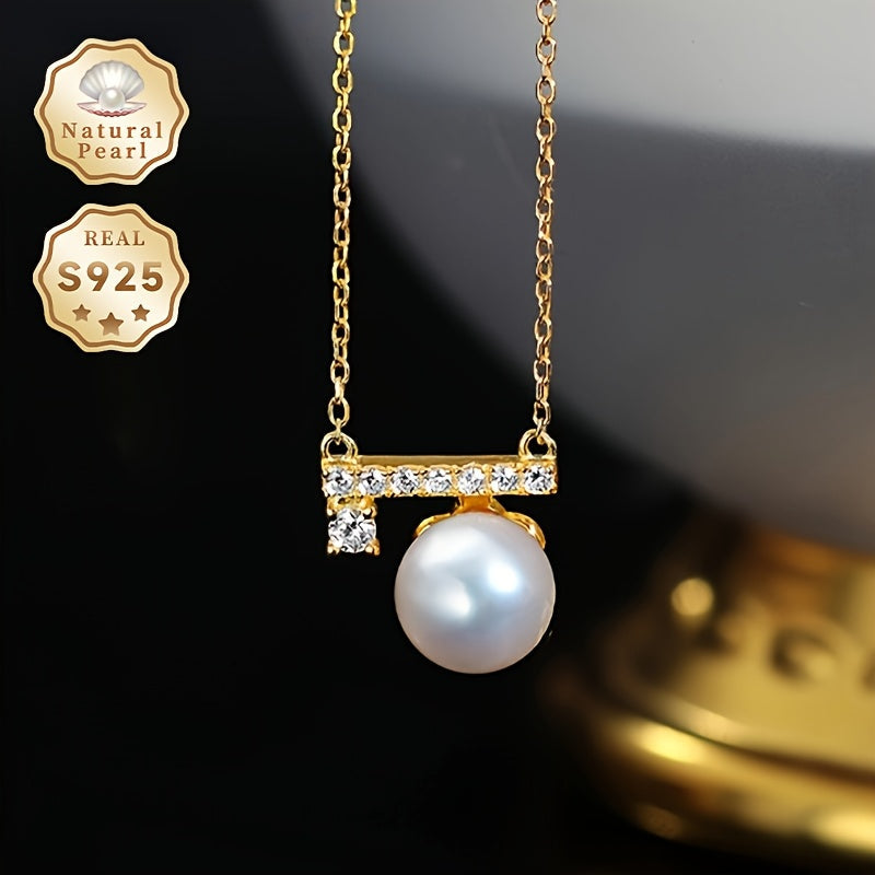 Vintage-inspired Pearl Pendant Necklace made of 925 Sterling Silver for Women - Features Natural Sea Salt Pearls and Comes in a Sparkling Gift Box - Ideal Gift choice for Women