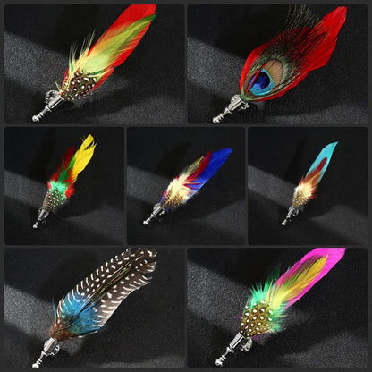 Colorful Simulated Feather Brooches Lapel Pins Set of 7, Stylish Fashion Accessory for Men and Women's Dress Suits