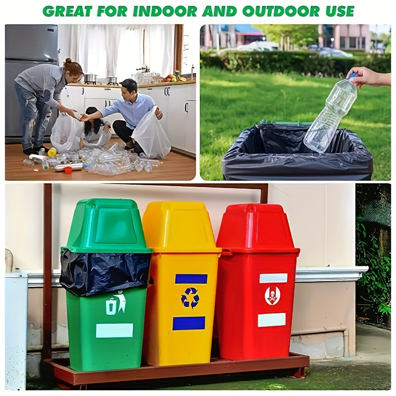 20 pieces of heavy-duty black trash bags made of puncture and tear-resistant polyethylene material. These multi-purpose bags are perfect for use in the garden, home, or commercial settings. Ideal for disposing of yard waste, they can be used in the