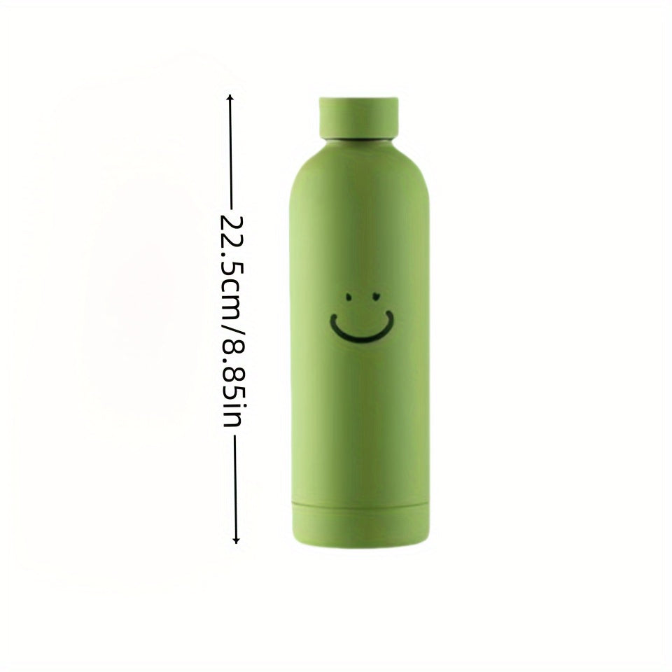 Stay hydrated in style with this sleek stainless steel insulated water bottle featuring a cheerful logo. This double-walled vacuum flask keeps drinks hot or cold, is reusable and break-resistant, and made from BPA-free materials. Ideal for gym, sports