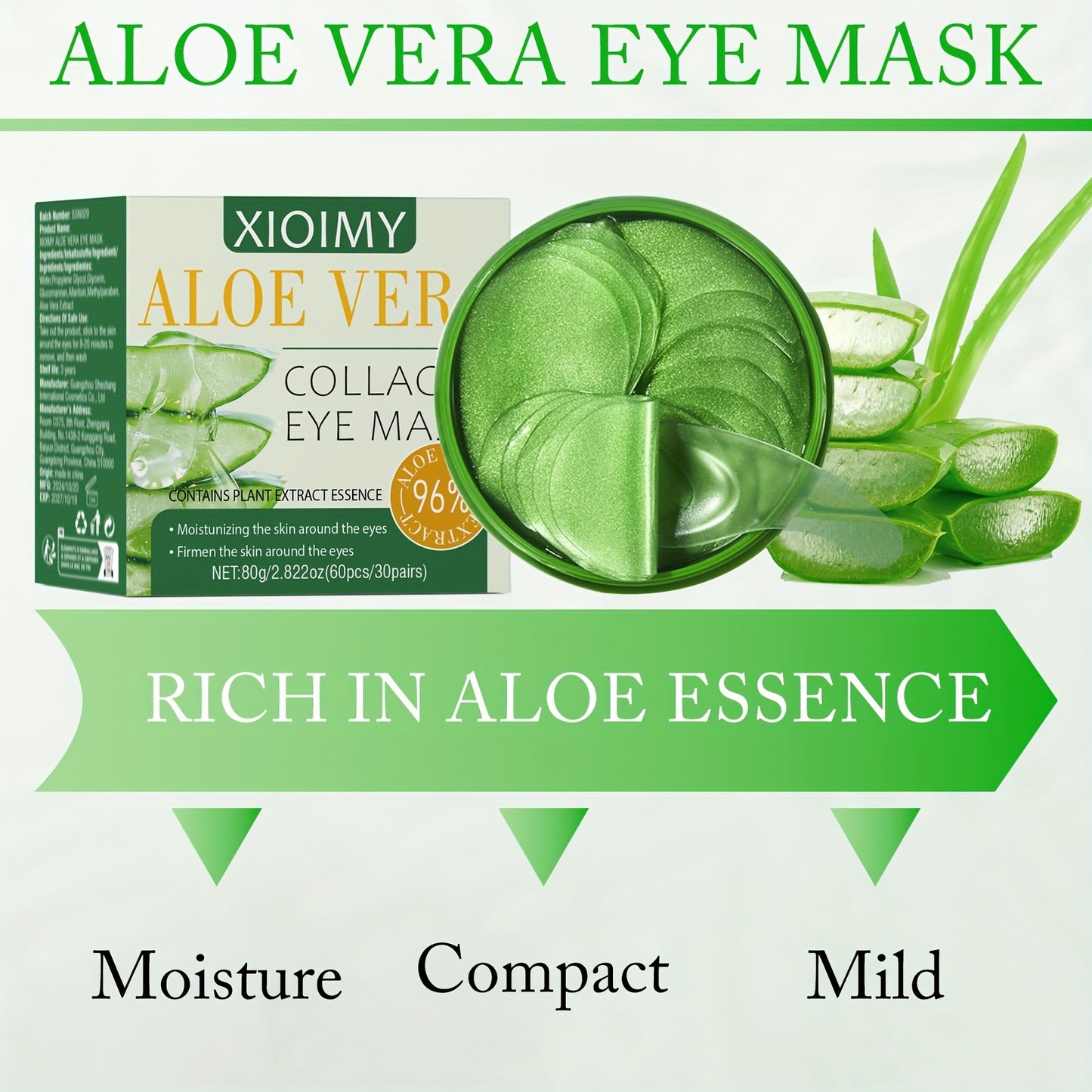 60pcs Aloe Vera and Collagen Eye Masks for Moisturizing and Firming skin, enhancing radiance and elasticity. Say goodbye to dryness and dullness with this Eye Care Skin Care treatment.