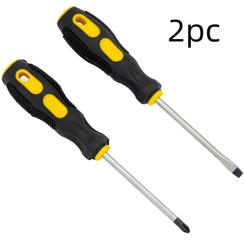 Two-piece screwdriver set with metal construction, ergonomic grip, anti-electricity feature, and precision Phillips & Torx heads for home repairs.