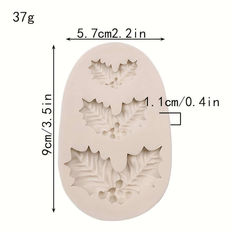 Christmas Holly Leaf Chocolate Mold for DIY Cake Decorating Tool, Baking Toys, Kitchen Gadgets, and Home Kitchen Accessories - 3D Silicone Candy and Fondant Mold