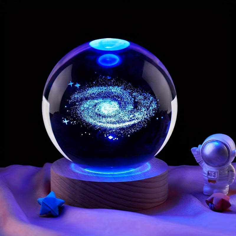 3D Inner Carving Crystal Ball Solar System Galaxy Saturn LED Night Light, Christmas Valentine's Day Gift for Astronomy Lovers.