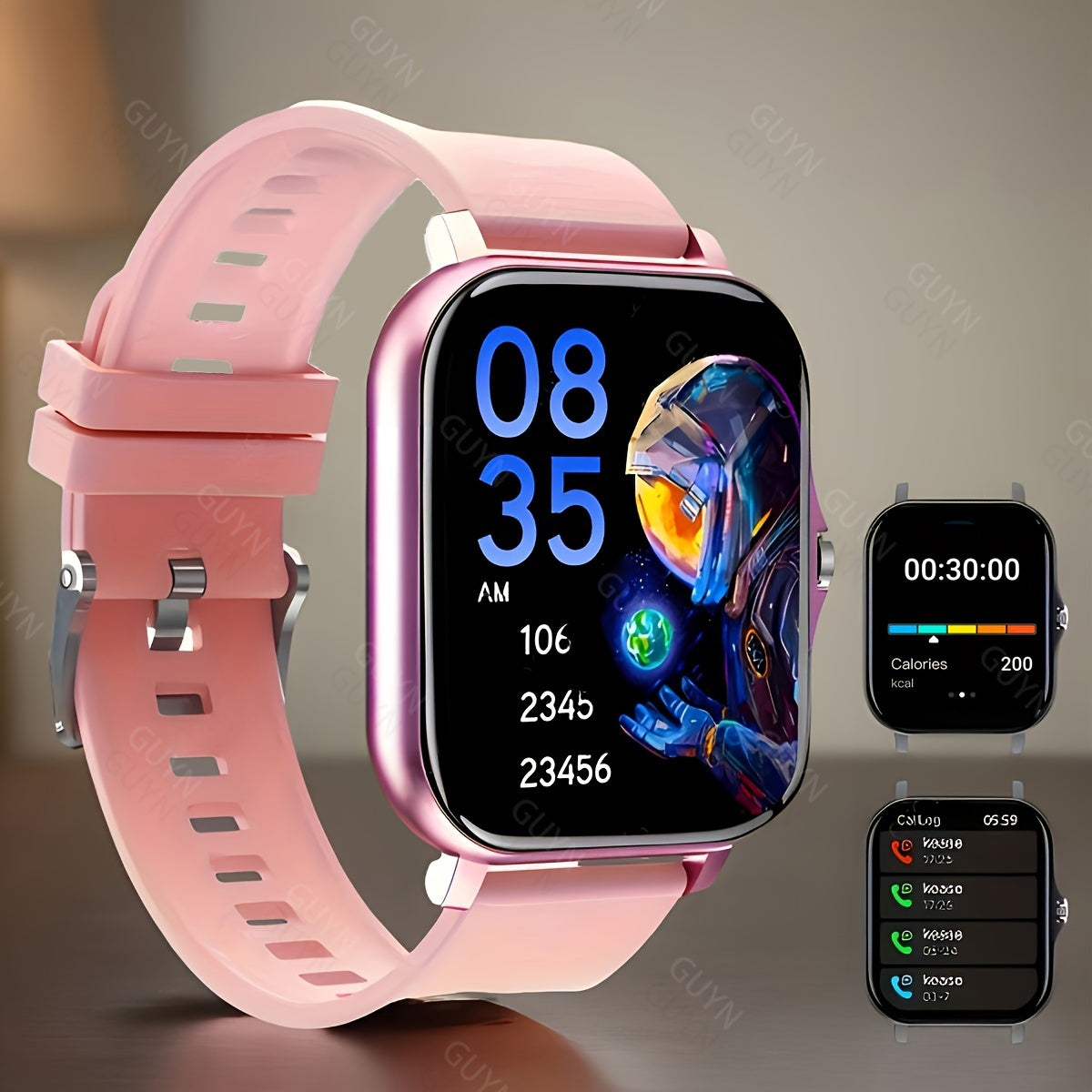 Smart watch with HD display, sports modes, notifications, weather forecast, borderless design, wireless calling, and USB charging. Ideal gift for both men and women, compatible with Android