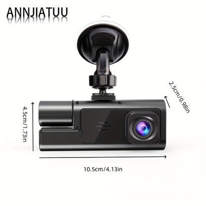 ANNJIATUU Triple Camera Car Dash Camera with Front 1080P, 480P Rear Camera, IR Night Vision, Loop Recording, Wide-Angle DVR Camera, IPS Screen