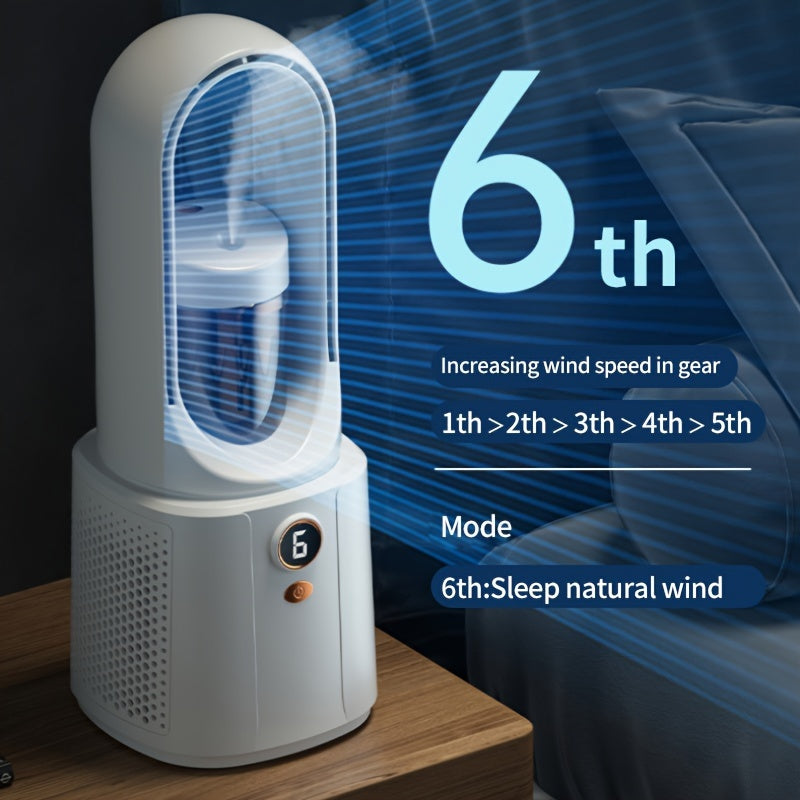 USB Rechargeable Portable Bladeless Desktop Fan with Mist Humidifier - 2200mAh Battery, ABS Material, Power Cable Included, Charging Capability