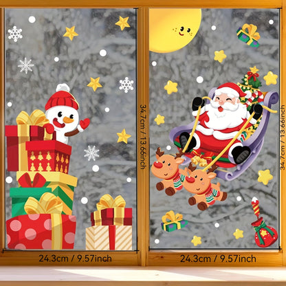 Decorate Your Home for the Holidays with Classic Christmas Window Stickers featuring Santa Claus and Reindeer Static Cling Decals, Shimmery Snowflake Patterns. These Reusable Decals are Perfect for Glass and Doors, with a 2mil Thickness for Seasonal